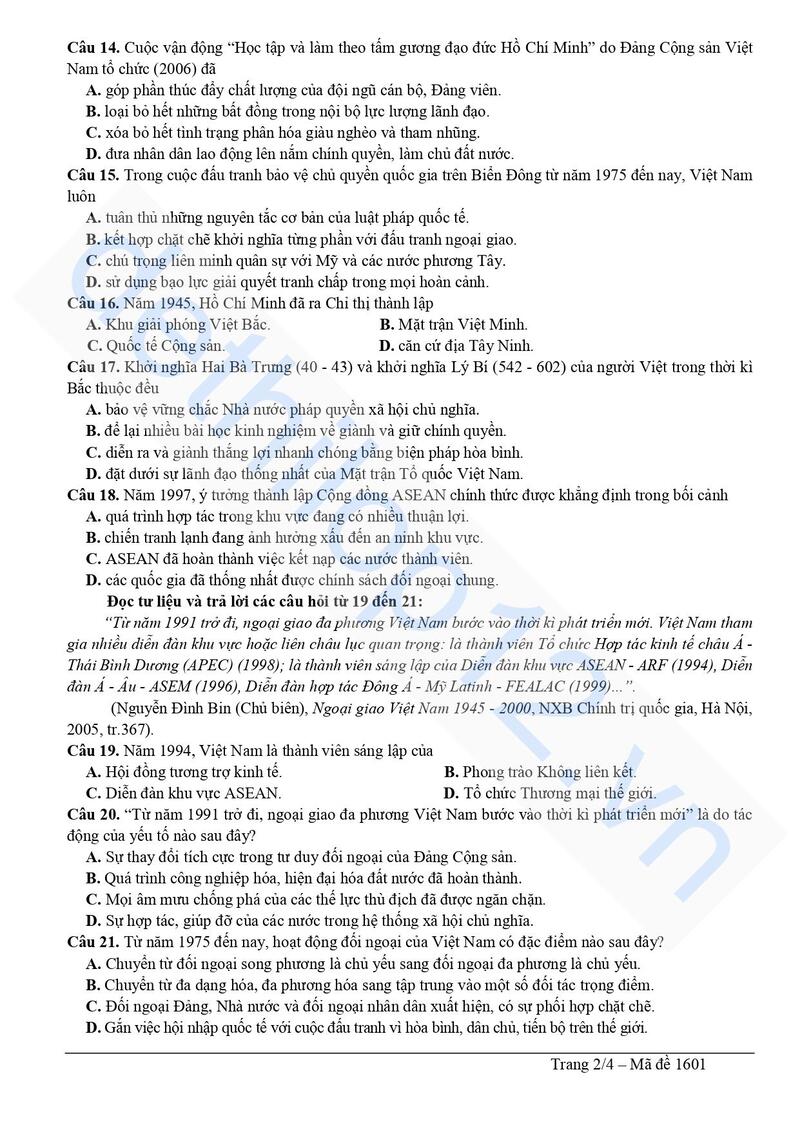 Đề thi thử lịch sử tỉnh Nam Định 2025 lần 2 2