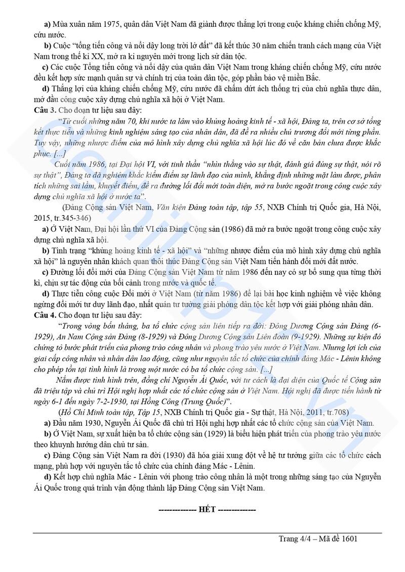 Đề thi thử lịch sử tỉnh Nam Định 2025 lần 2 4