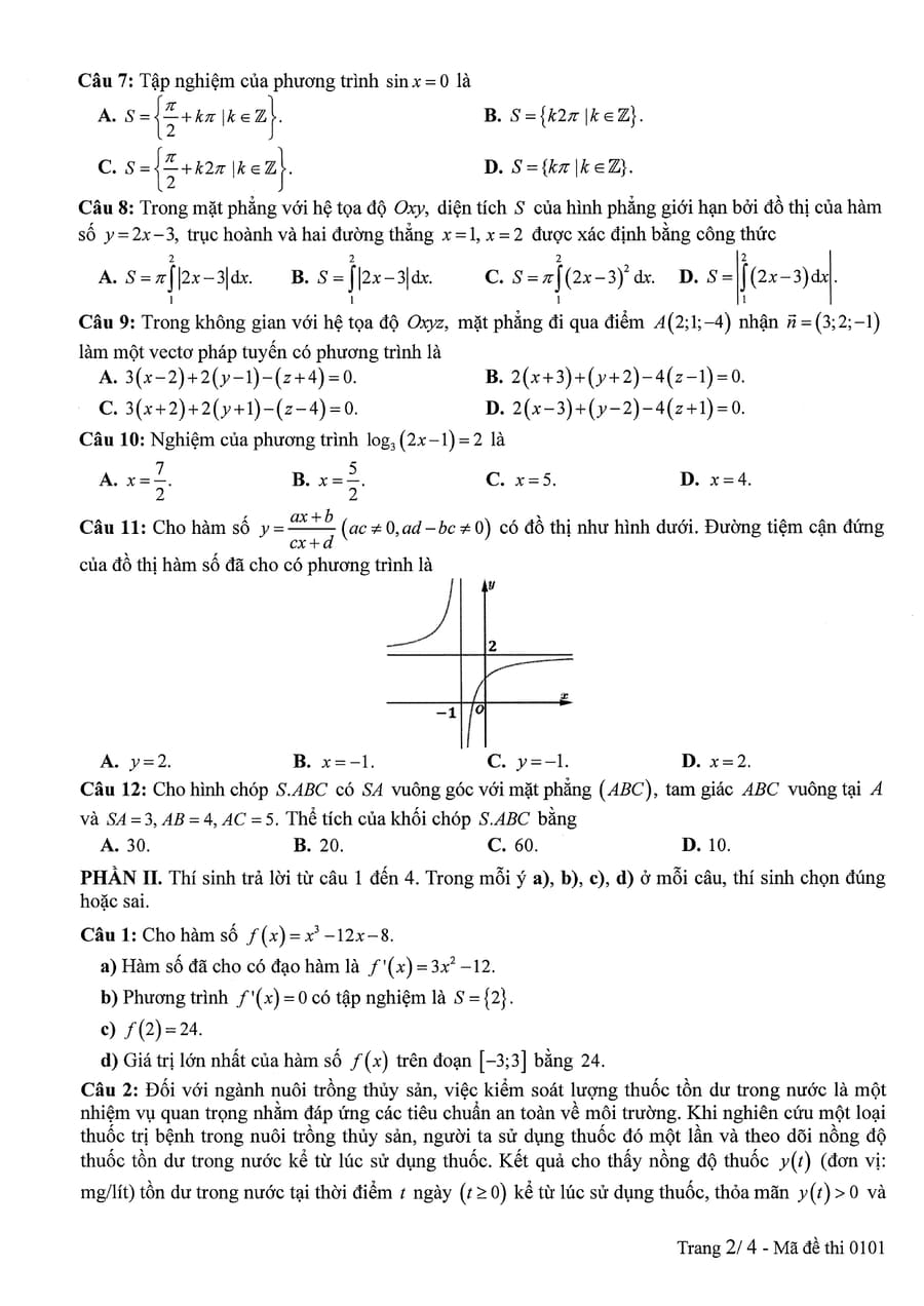 Đề thi toán thpt quốc gia 2025 chính thức mã 0101 2