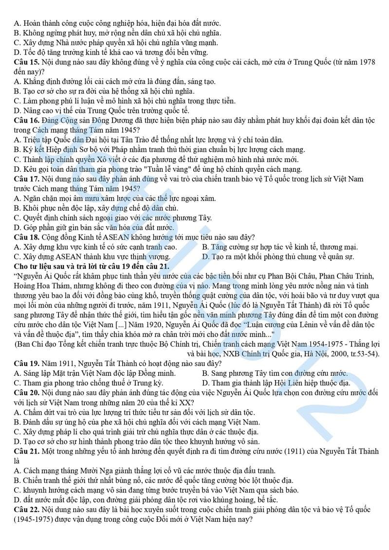 Đề thi thử lịch sử THPT quốc gia 2025 Nghệ An lần 2 2