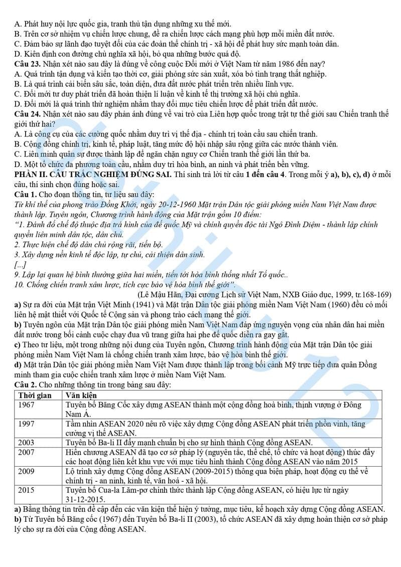 Đề thi thử lịch sử THPT quốc gia 2025 Nghệ An lần 2 3