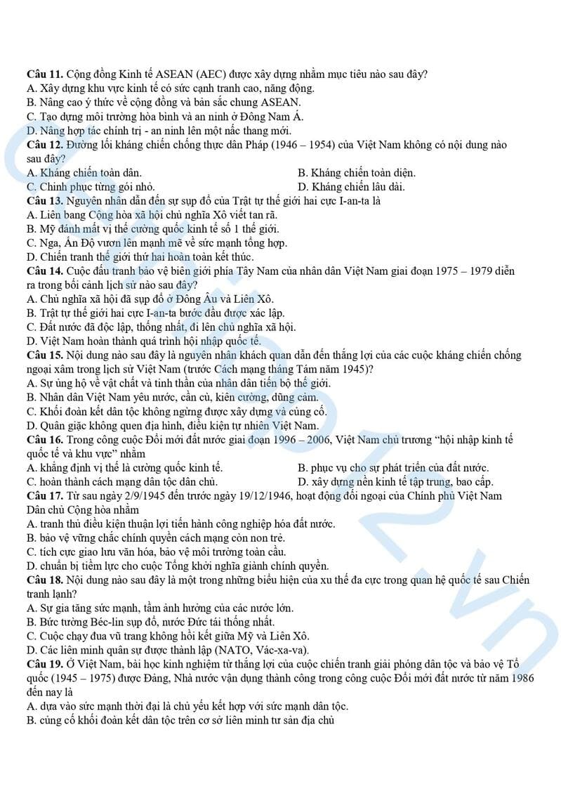 Đề thi thử lịch sử THPT quốc gia 2025 Thanh Hoá lần 2 2