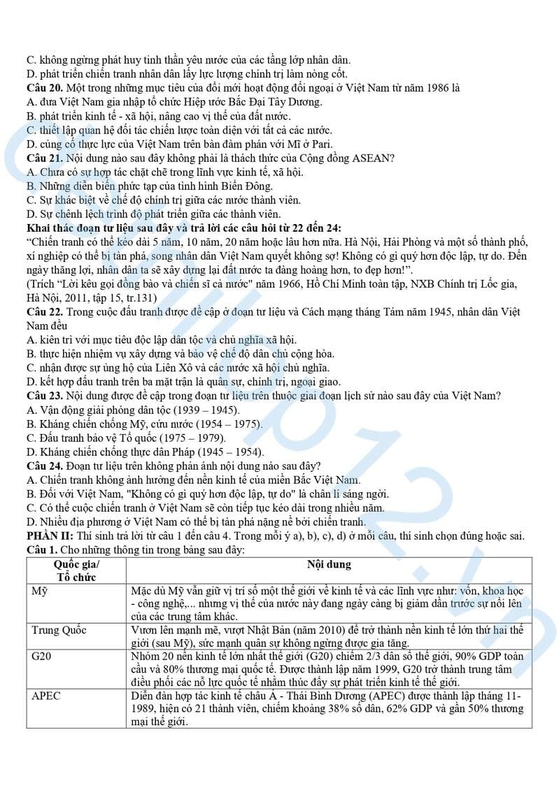 Đề thi thử lịch sử THPT quốc gia 2025 Thanh Hoá lần 2 3