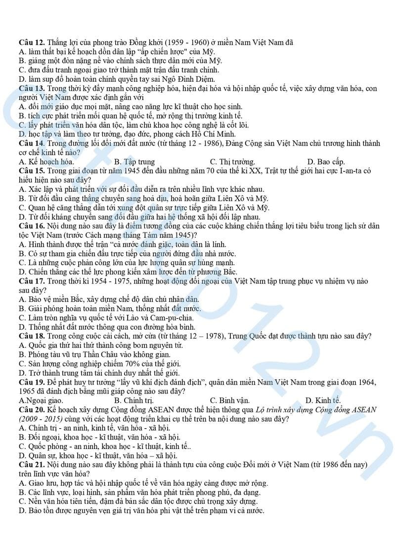 Đề thi thử lịch sử THPT quốc gia 2025 Ninh Bình lần 3 2