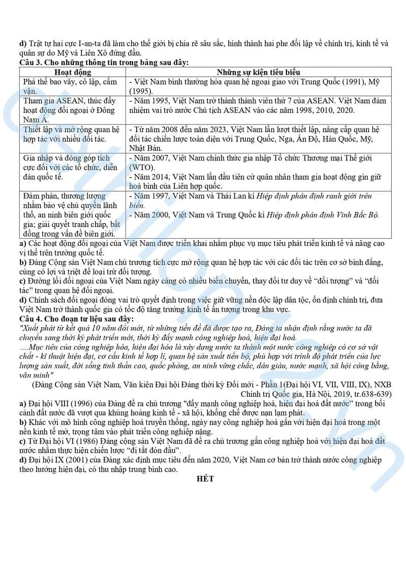 Đề thi thử lịch sử THPT quốc gia 2025 Ninh Bình lần 3 4