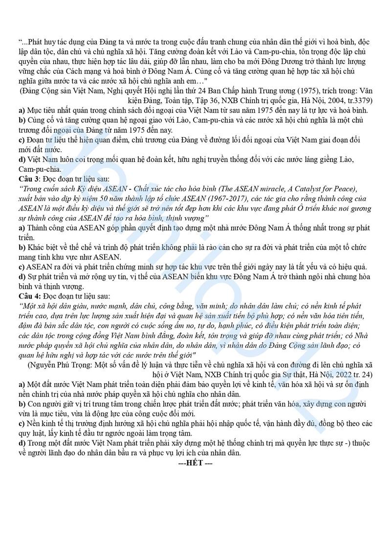 Đề thi thử lịch sử THPT quốc gia 2025 Thái Bình lần 1 4