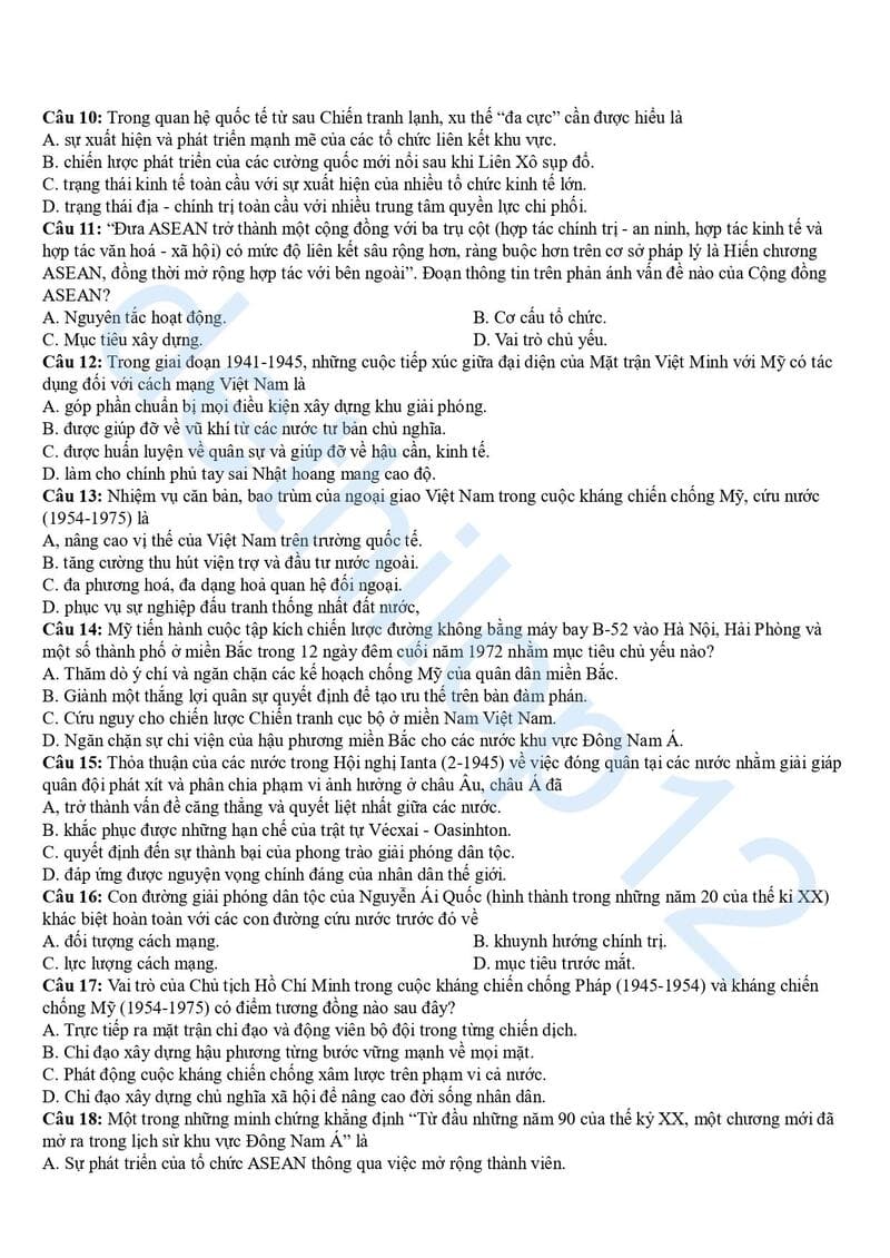 Đề thi thử lịch sử THPT quốc gia 2025 Thái Bình lần 2 2