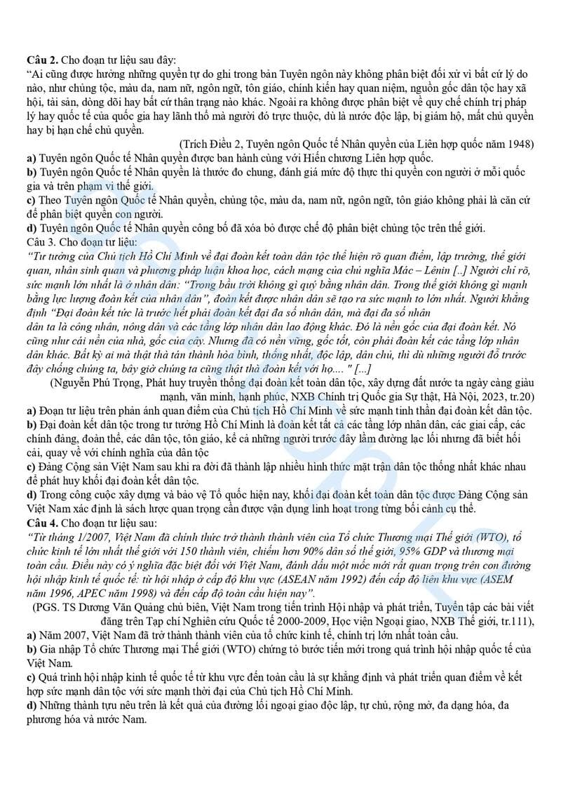 Đề thi thử lịch sử THPT quốc gia 2025 Thái Bình lần 2 4