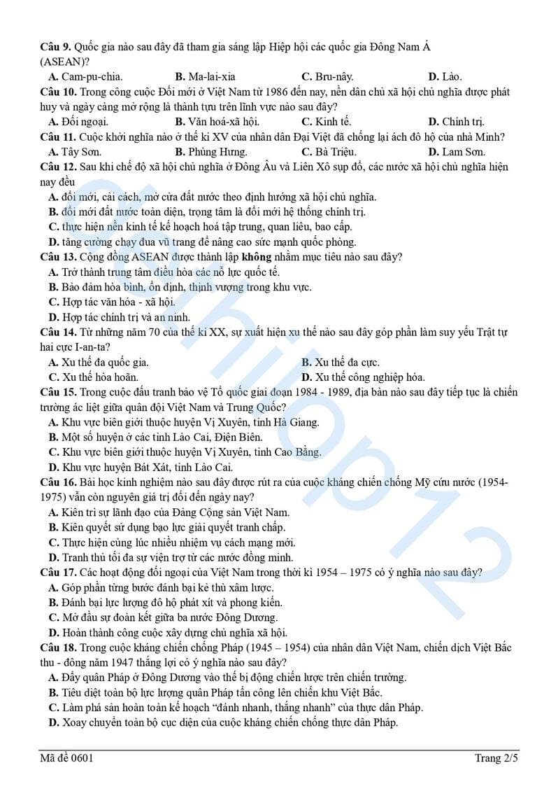Đề thi thử lịch sử THPT quốc gia 2025 Hải Phòng lần 2 2