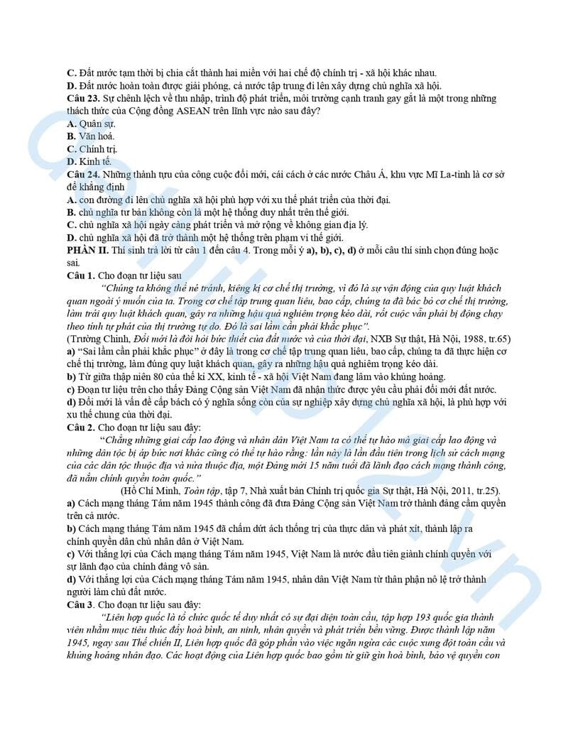 Đề thi thử lịch sử THPT quốc gia 2025 Thanh Hoá lần 1 4