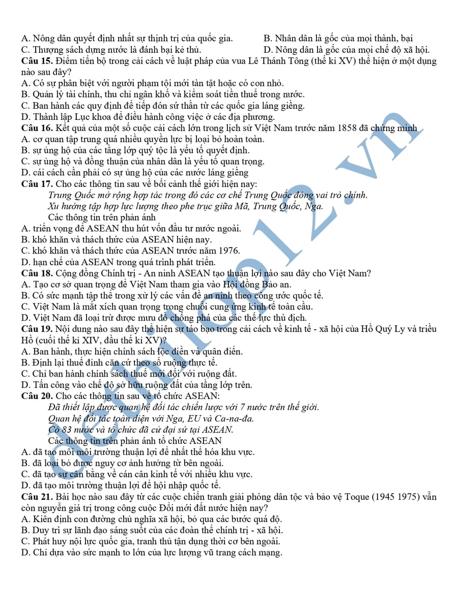 Đề thi học sinh giỏi lịch sử lớp 12 TP Hải Phòng 2025 2026 3