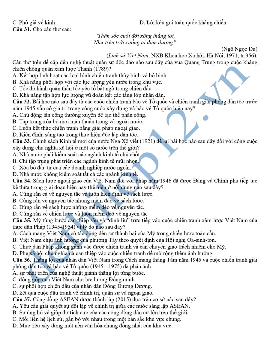 Đề thi học sinh giỏi lịch sử lớp 12 TP Hải Phòng 2025 2026 5