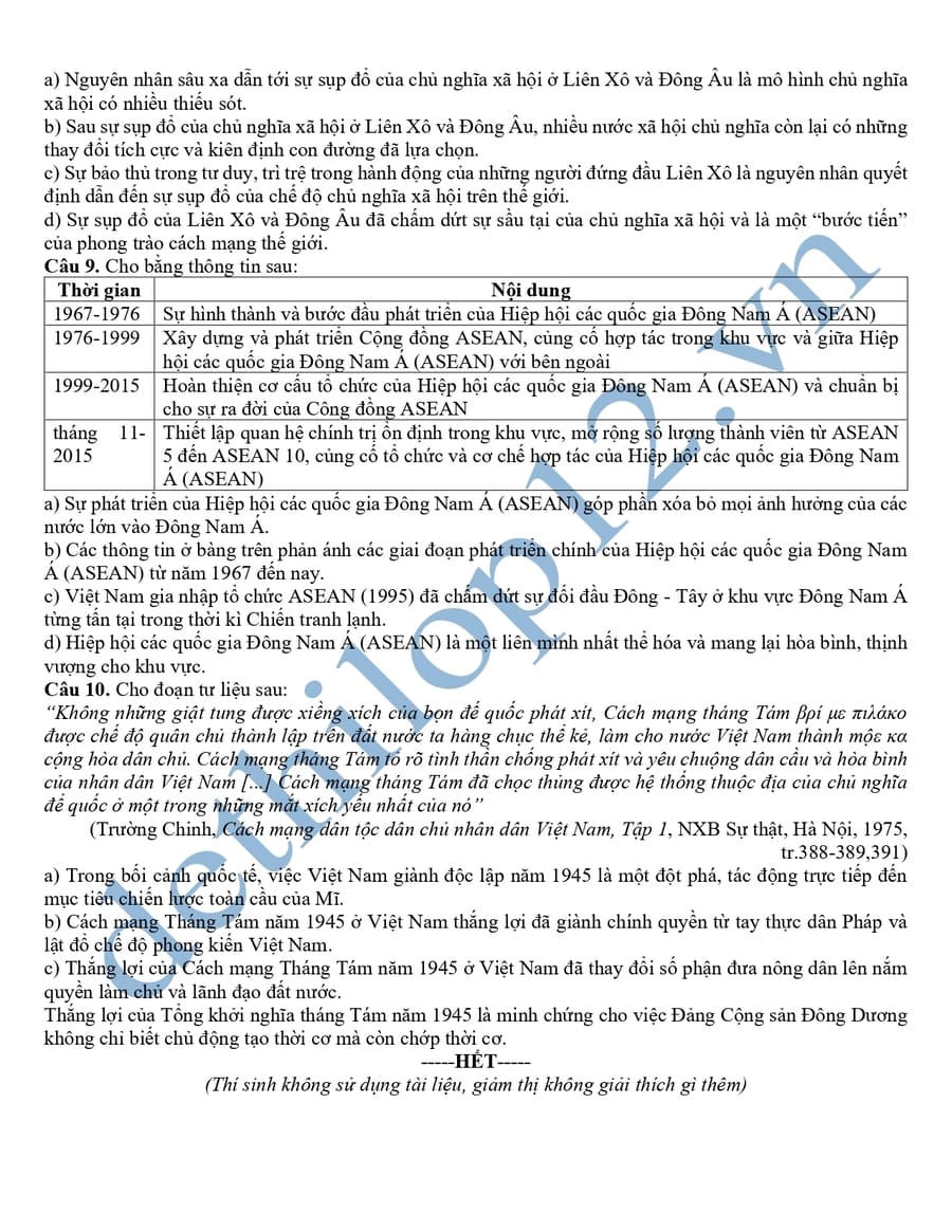 Đề thi học sinh giỏi lịch sử lớp 12 TP Hải Phòng 2025 2026 9