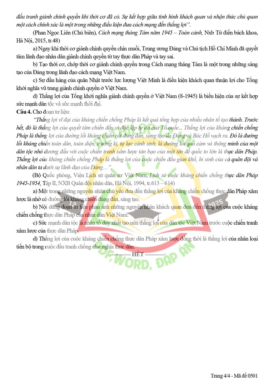 Đề thi HK1 lịch sử lớp 12 tỉnh Bắc Ninh 2025 có đáp án 4