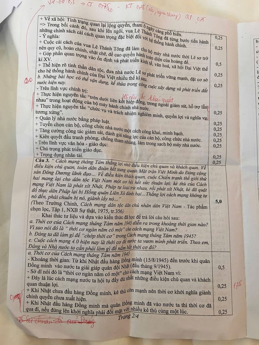 Đáp án Đề thi hsg lịch sử lớp 12 cấp tỉnh quảng Trị 2025 2026 2