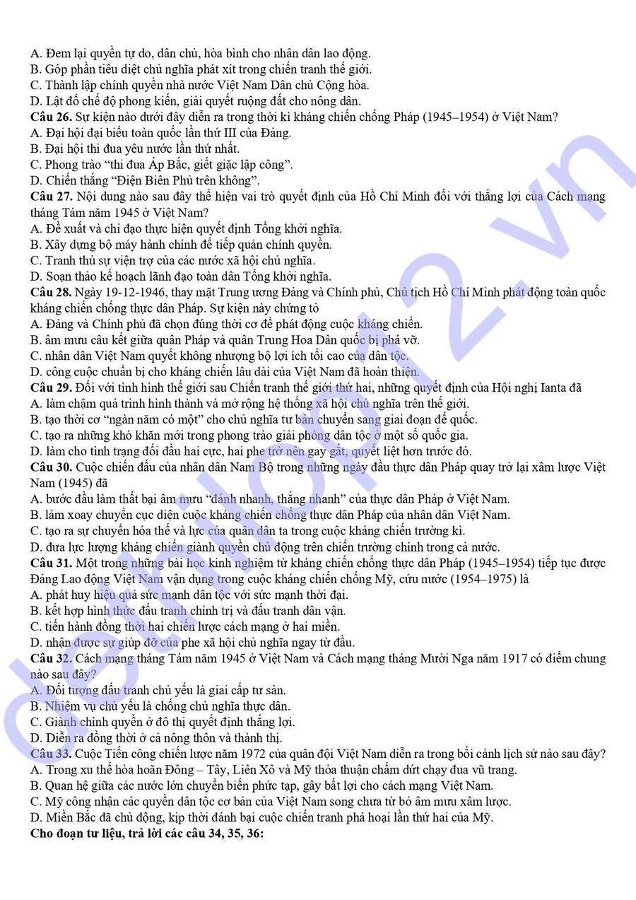 Đề thi hsg lớp 12 môn lịch sử Bắc Ninh 2026 5