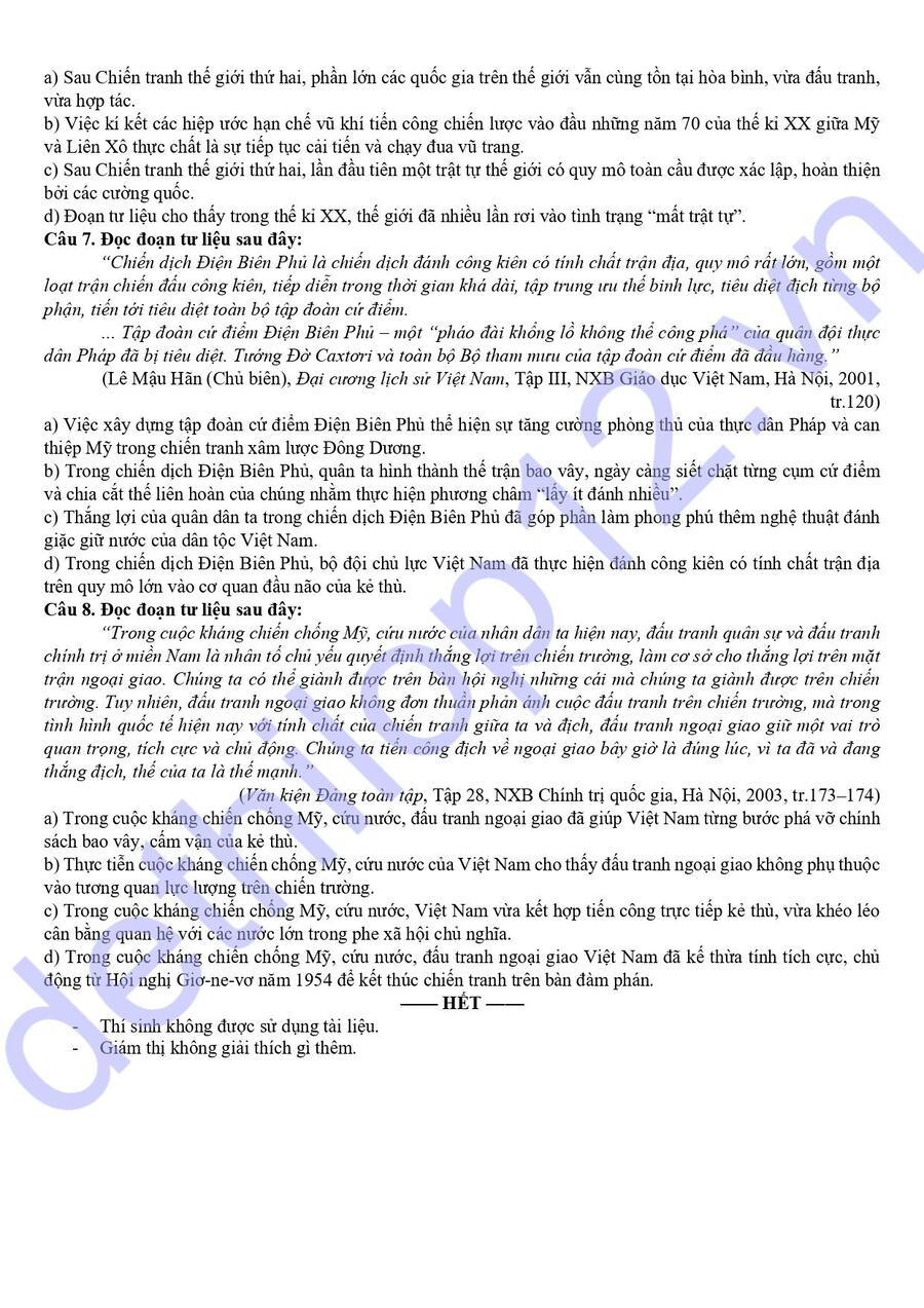 Đề thi hsg lớp 12 môn lịch sử Bắc Ninh 2026 9