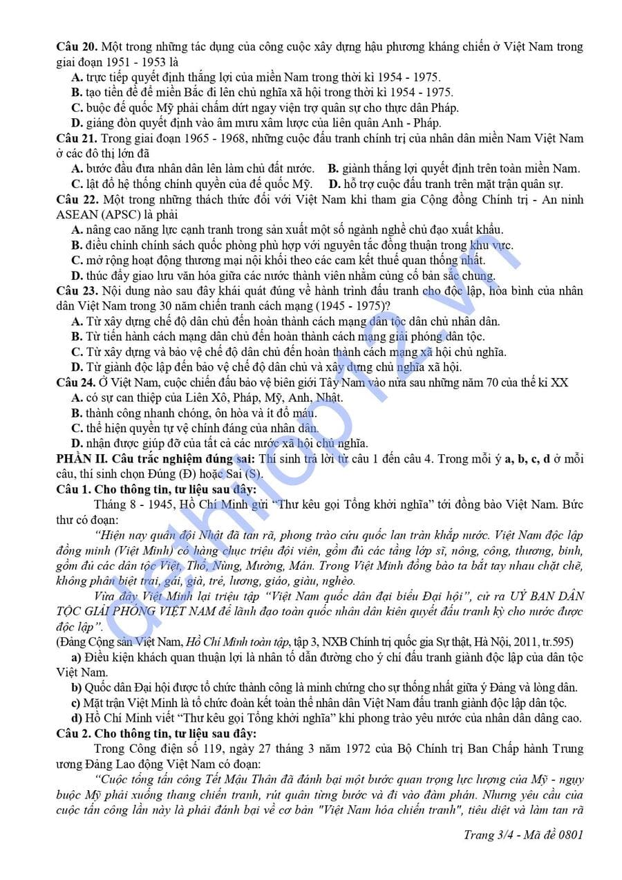 Đề thi KSCL môn sử lớp 12 Ninh Bình 2026 có đáp án 3