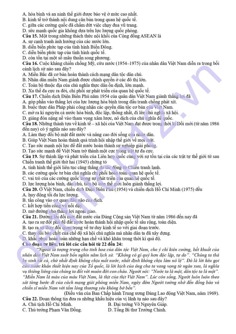 Đề thi thử tốt nghiệp môn lịch sử Hà Tĩnh 2026  2