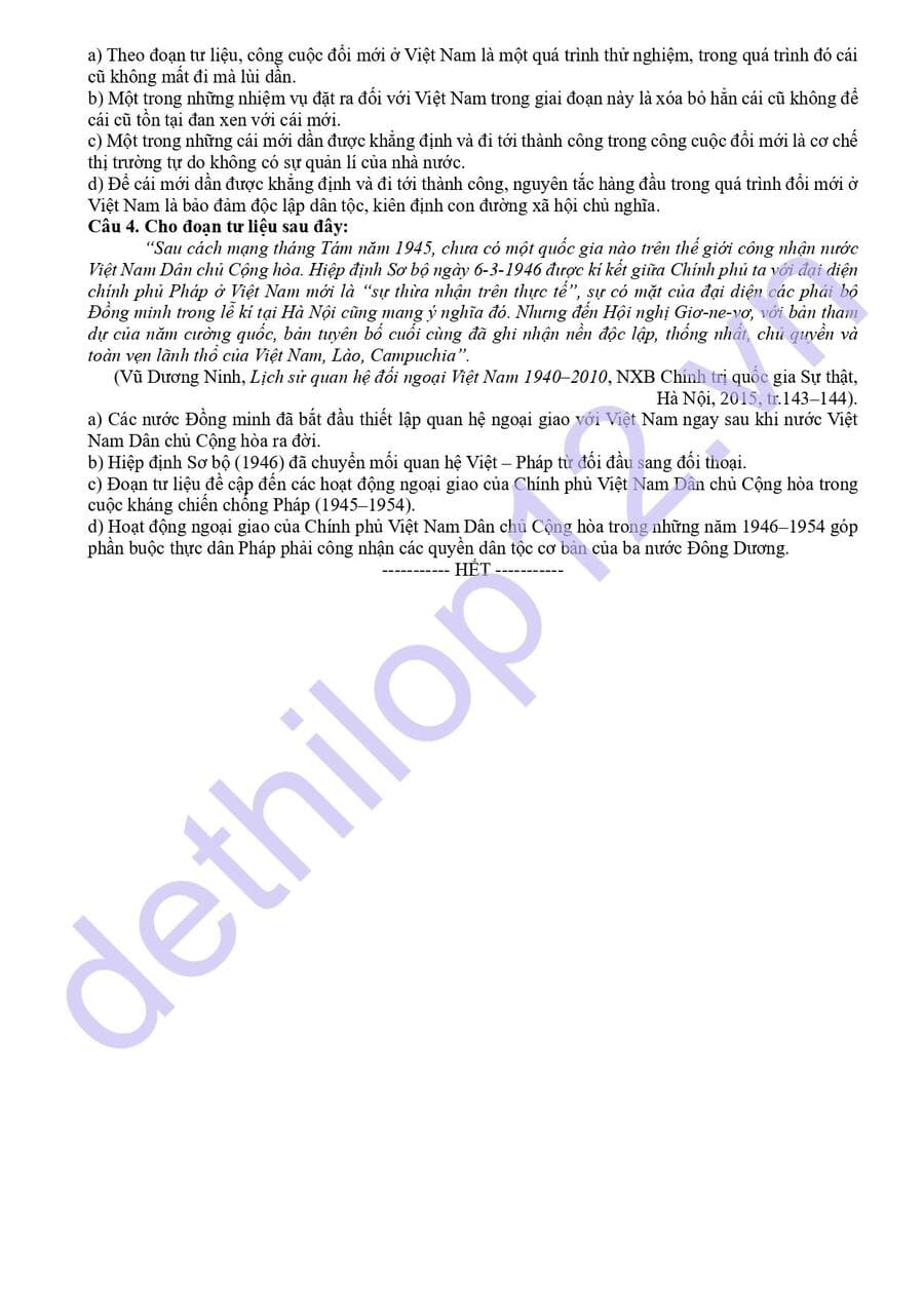 Đề thi thử tốt nghiệp môn lịch sử Hà Tĩnh 2026 4