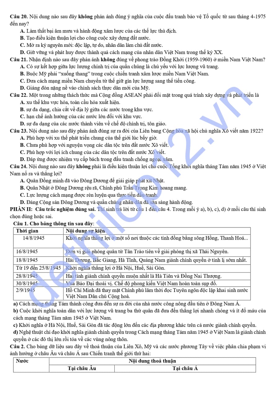 Đề thi KSCL lớp 12 môn sử THPT Ngô Quyền 2026 3