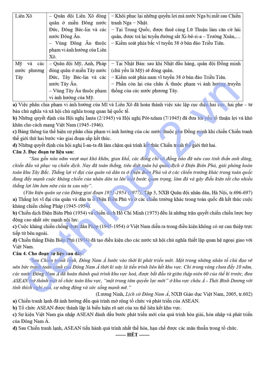 Đề thi KSCL lớp 12 môn sử THPT Ngô Quyền 2026 4