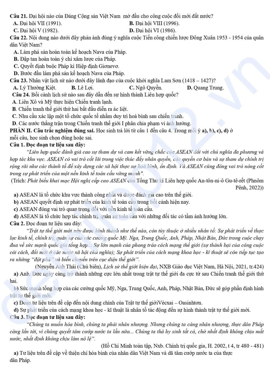 Đề kscl lần 1 lịch sử lớp 12 THPT Nguyễn Bỉnh Khiêm 2026 3