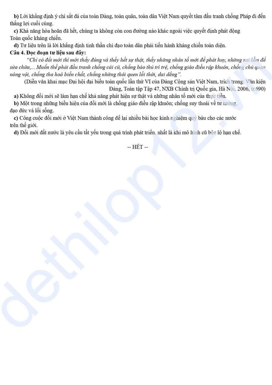 Đề kscl lần 1 lịch sử lớp 12 THPT Nguyễn Bỉnh Khiêm 2026 4