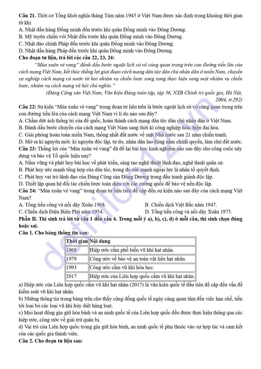 Đề thi KSCL lịch sử lớp 12 lần 1 Phú Thọ 2026 có đáp án 3