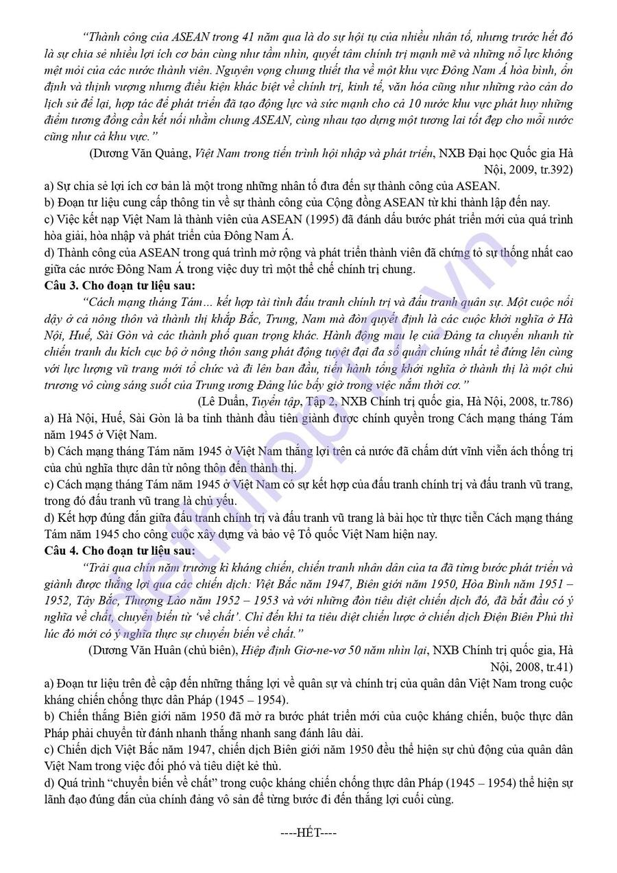 Đề thi KSCL lịch sử lớp 12 lần 1 Phú Thọ 2026 có đáp án 4