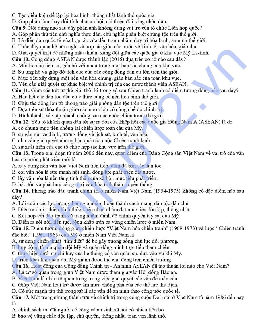 Đề thi học sinh giỏi lớp 12 tỉnh Phú Thọ 2026 có đáp án 2