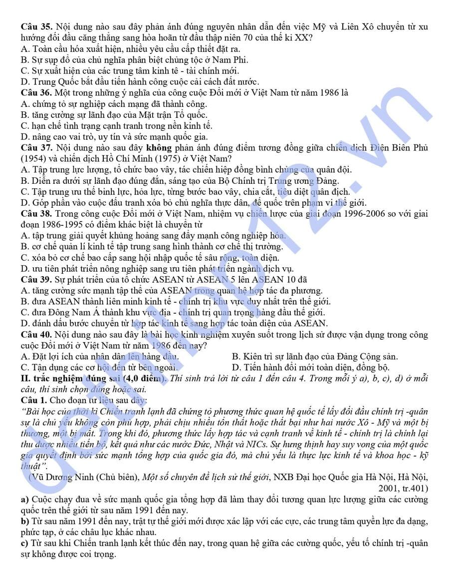 Đề thi học sinh giỏi lớp 12 tỉnh Phú Thọ 2026 có đáp án 5