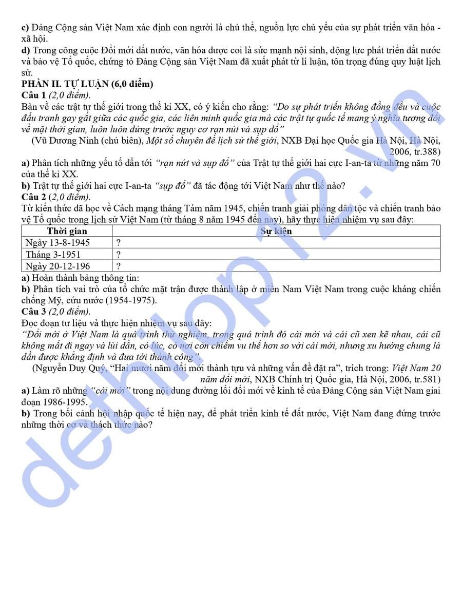 Đề thi học sinh giỏi lớp 12 tỉnh Phú Thọ 2026 có đáp án 7