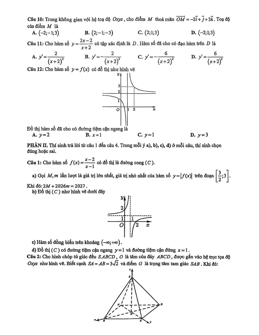 Đề thi học kì 1 môn toán lớp 12 Hưng Yên 2026  2