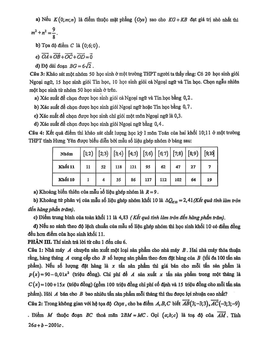 Đề thi học kì 1 môn toán lớp 12 Hưng Yên 2026  3