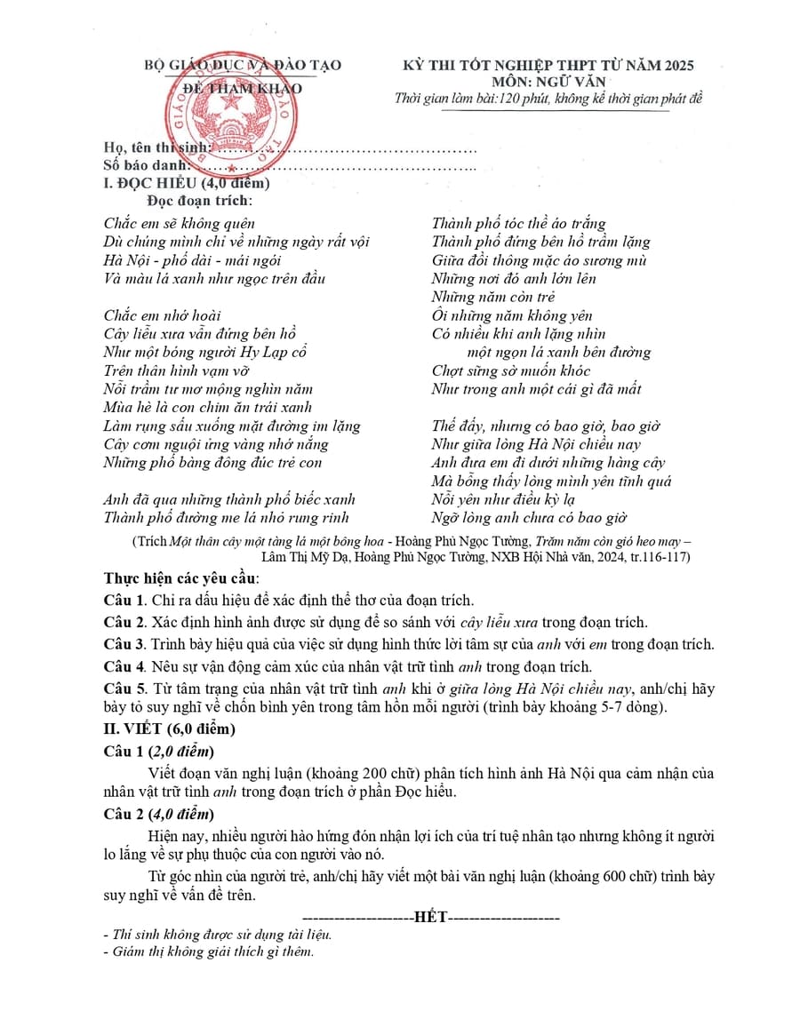 Đề minh hoạ môn văn thpt quốc gia 2025