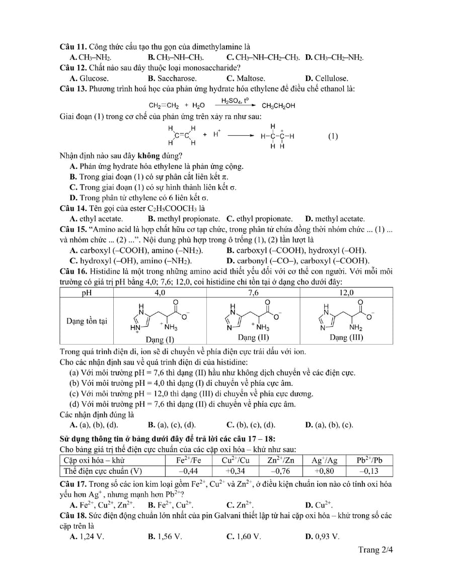 Đề minh hoạ môn hoá học thpt quốc gia 2025 2