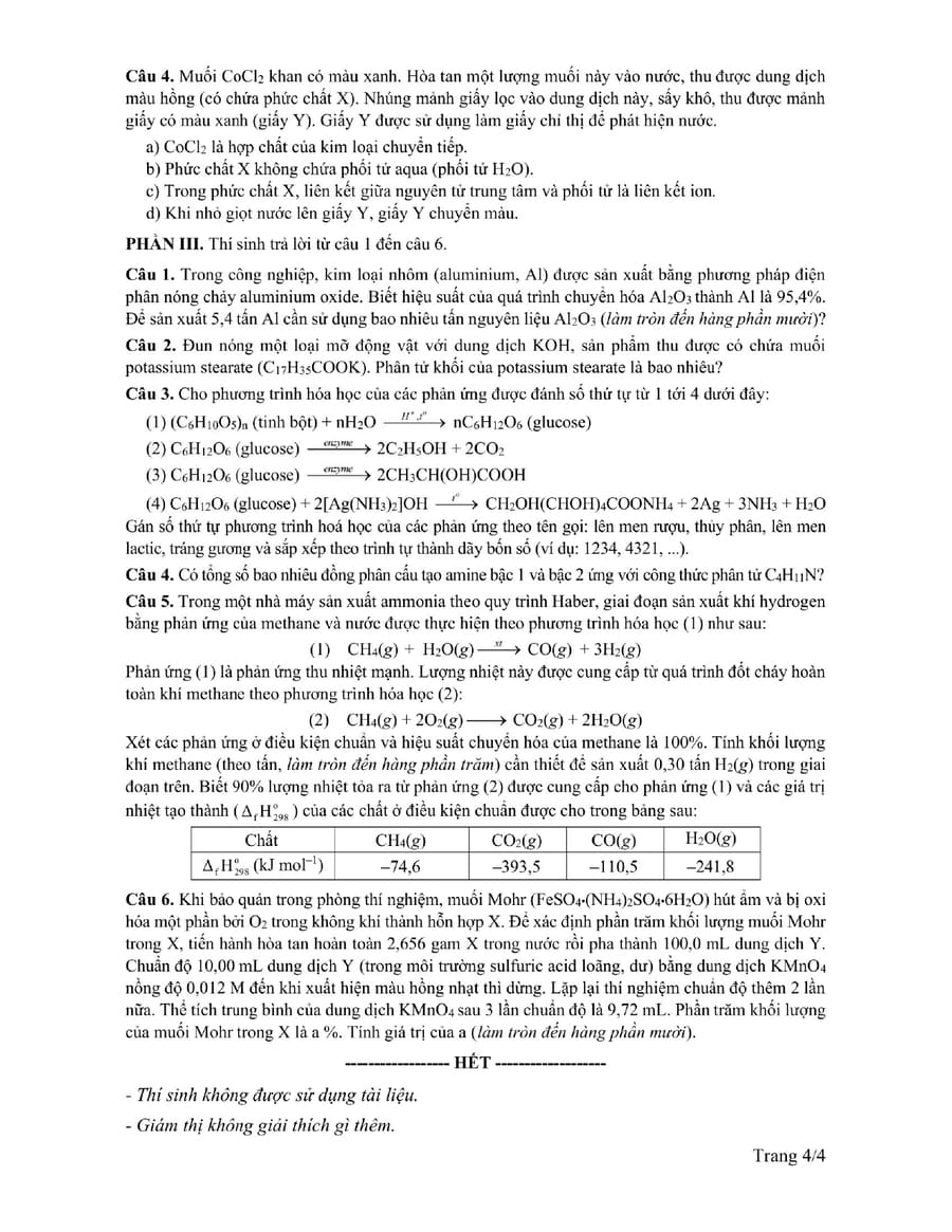 Đề minh hoạ môn hoá học thpt quốc gia 2025 4