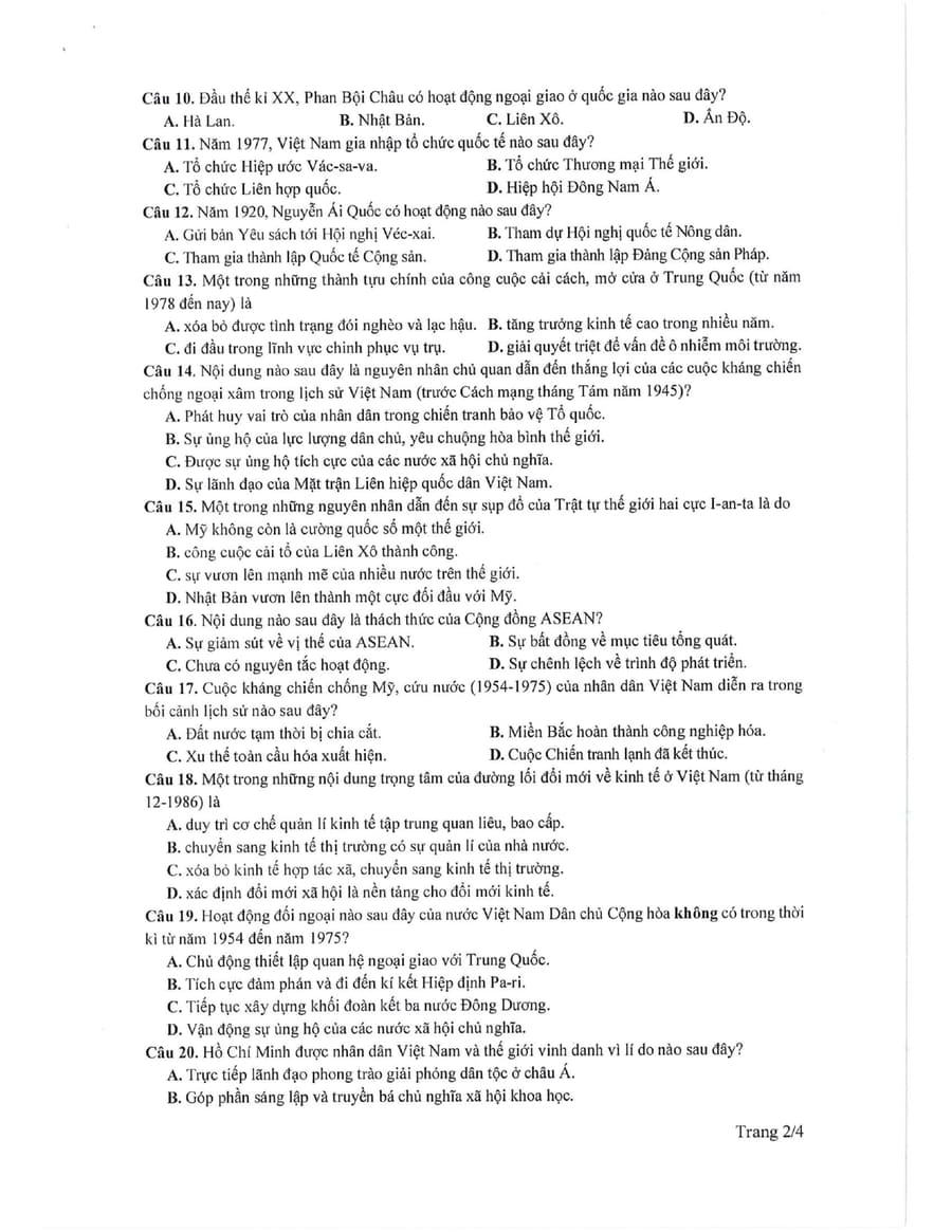Đề minh hoạ môn lịch sử thpt quốc gia 2025 2