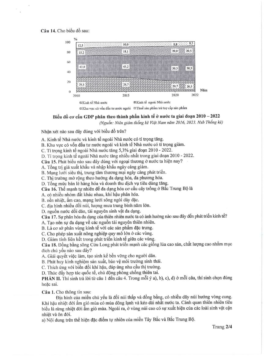 Đề minh hoạ môn địa lí thpt quốc gia 2025 2