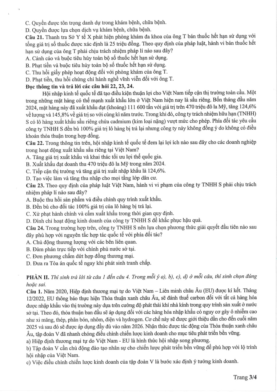 Đề minh hoạ môn kinh tế pháp luật thpt quốc gia 2025 3