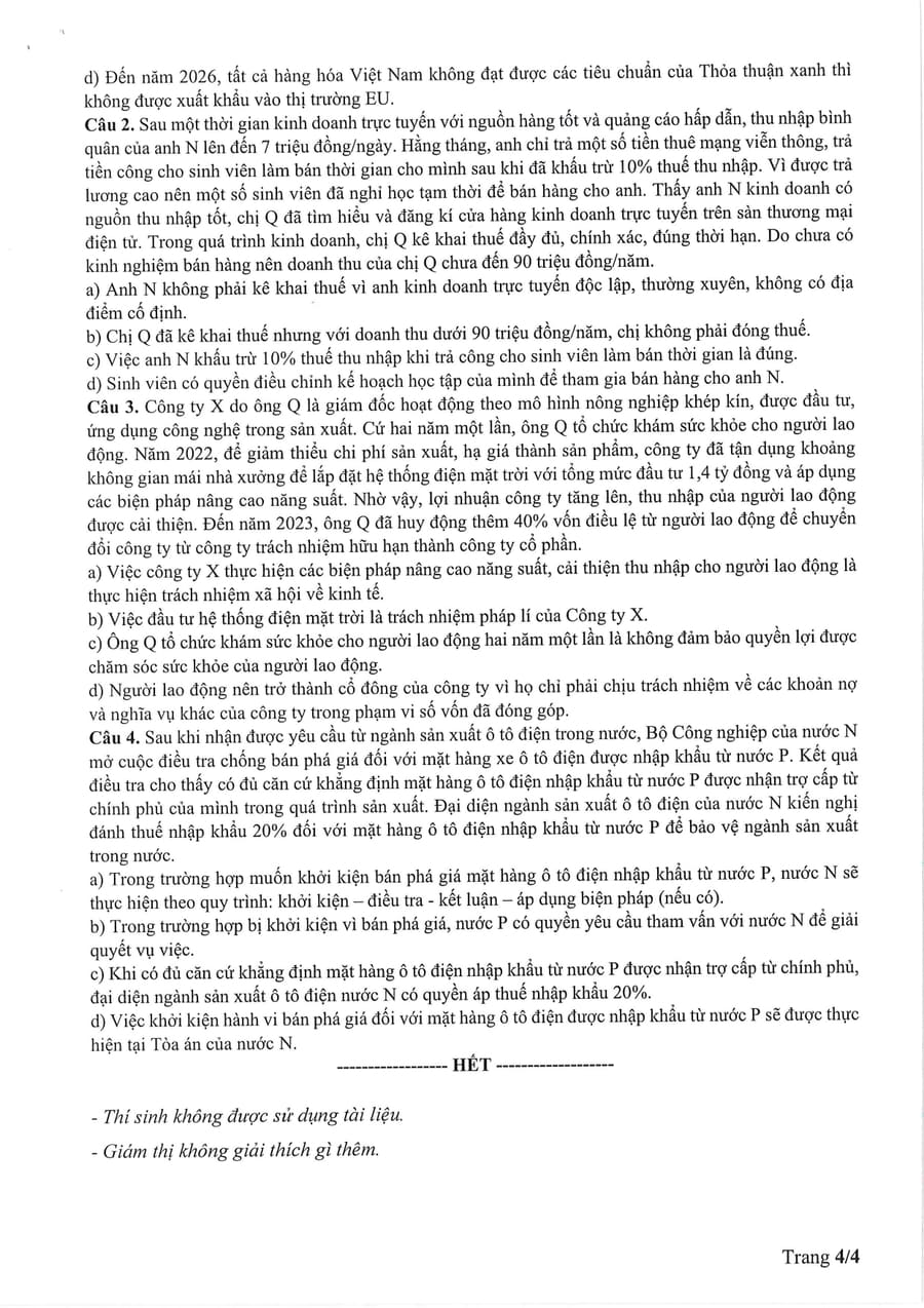 Đề minh hoạ môn kinh tế pháp luật thpt quốc gia 2025 4