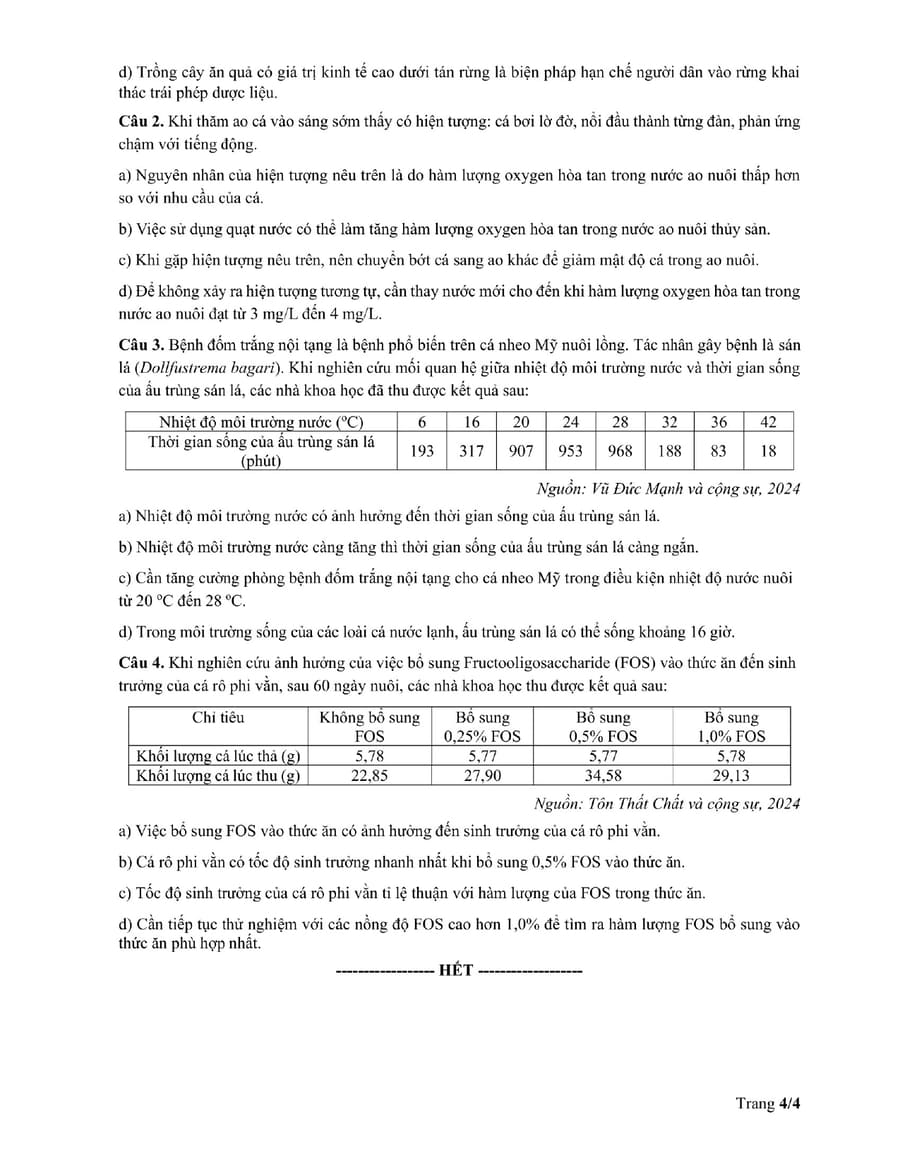 Đề minh hoạ môn công nghệ nông nghiệp thpt quốc gia 2025 4