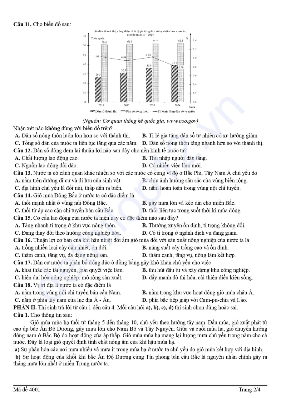 Đề thi thử tốt nghiệp môn địa thpt chuyên Nguyễn Tất Thành 2026 lần 1 2
