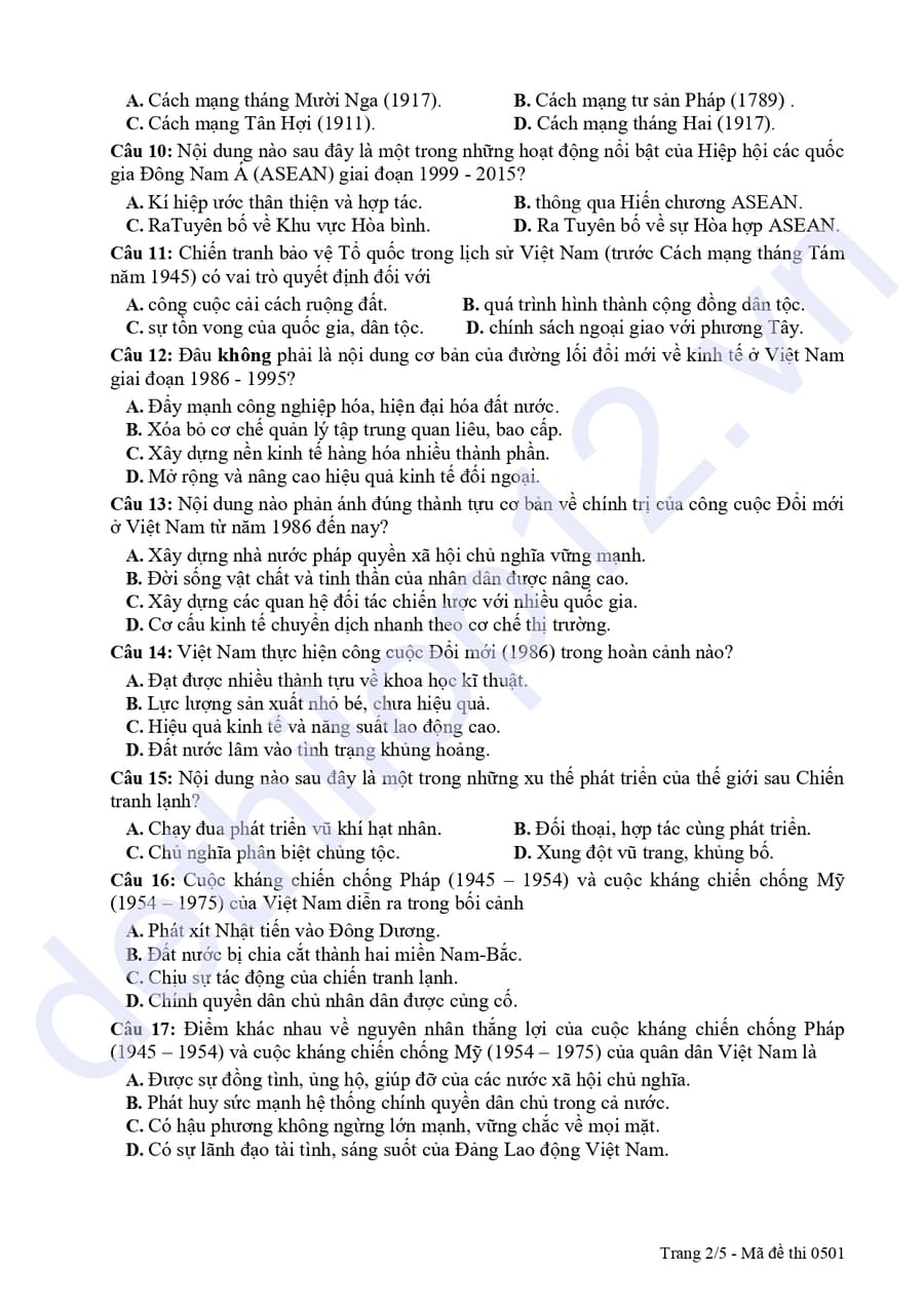 Đề thi thử tốt nghiệp môn lịch sử Bình Phước 2025 lần 2 2