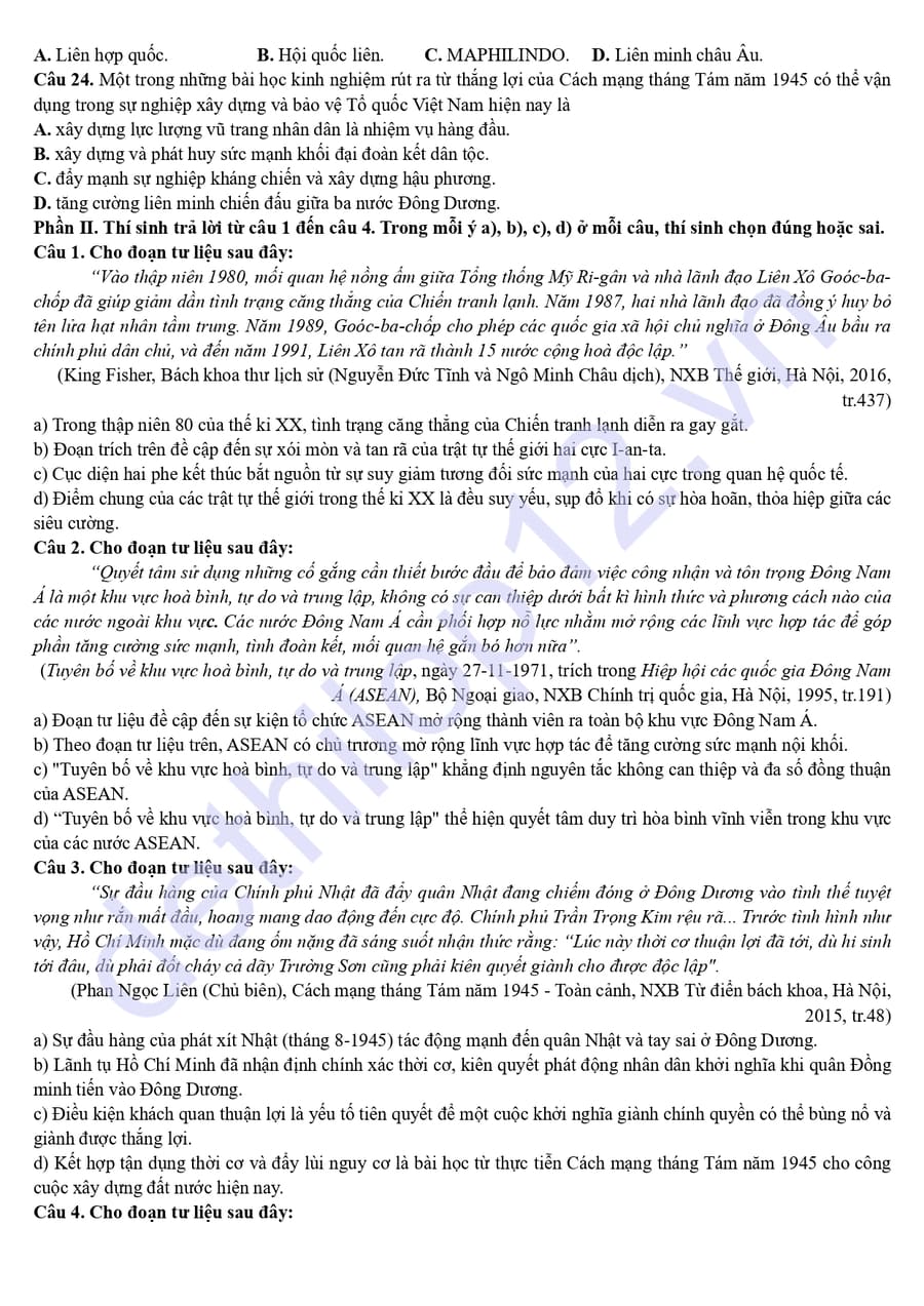 Đề thi khảo sát chất lượng môn sử chuyên Phan Bội Châu 2026 3