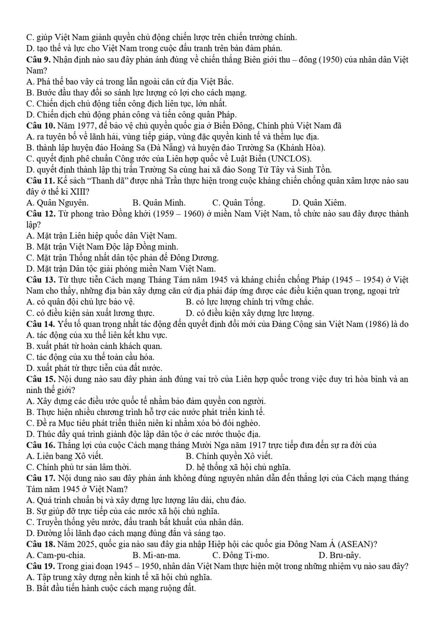 Đề thi tốt nghiệp môn sử cụm chuyên môn số 10 2