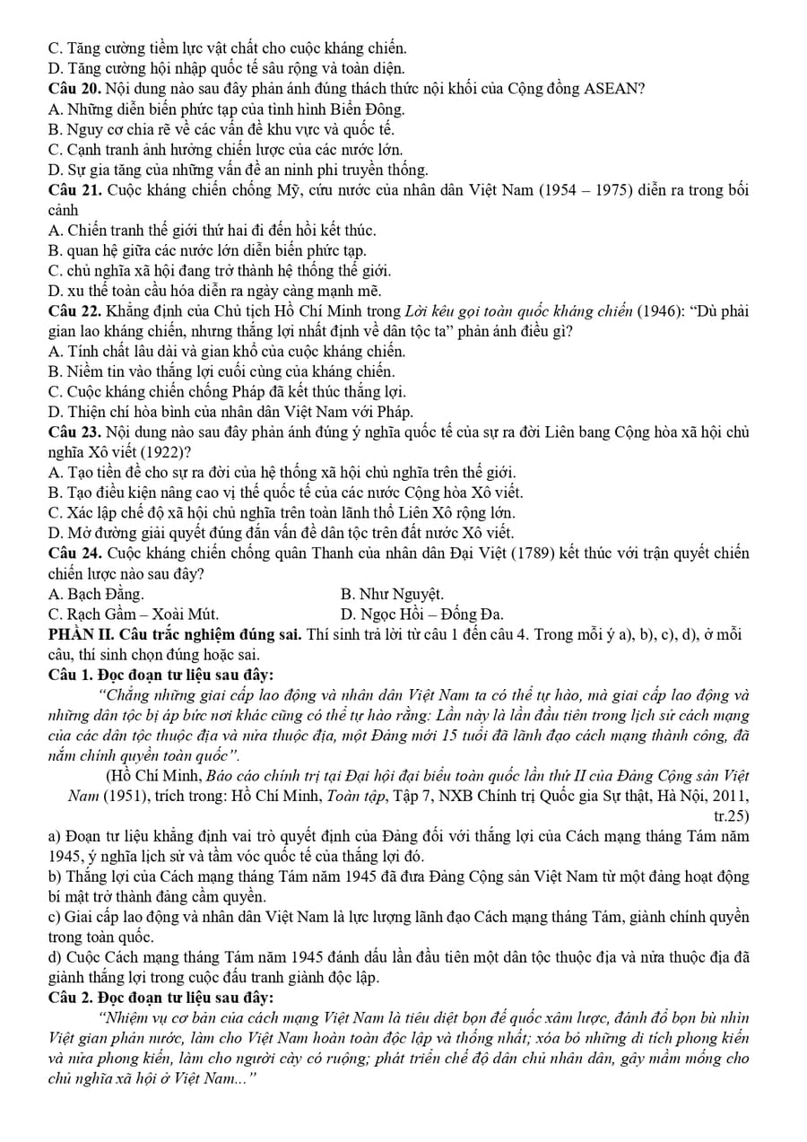 Đề thi tốt nghiệp môn sử cụm chuyên môn số 10 3