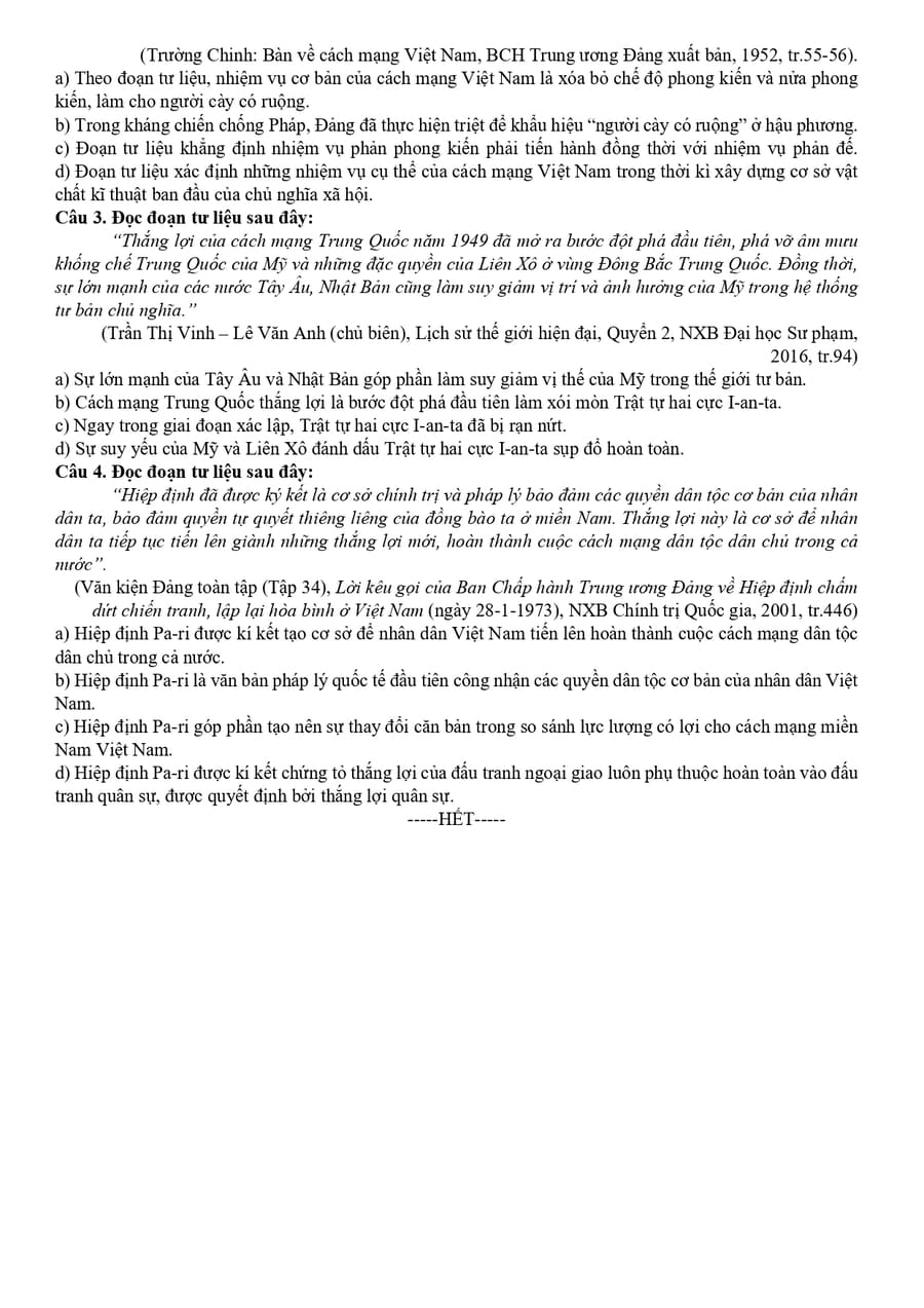 Đề thi tốt nghiệp môn sử cụm chuyên môn số 10 4