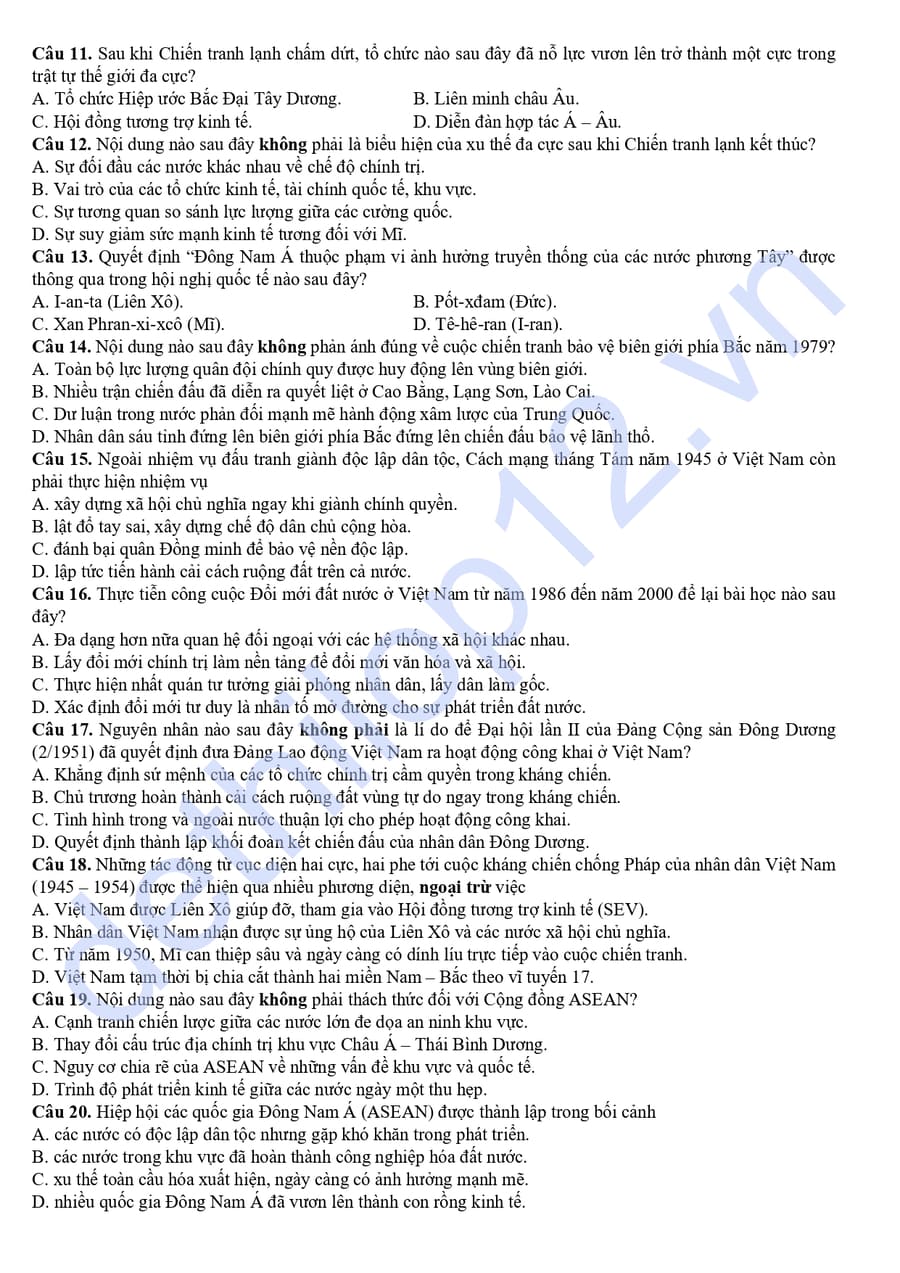 Đề thi thử tốt nghiệp môn sử cụm THPT Đà Nẵng 2026 2